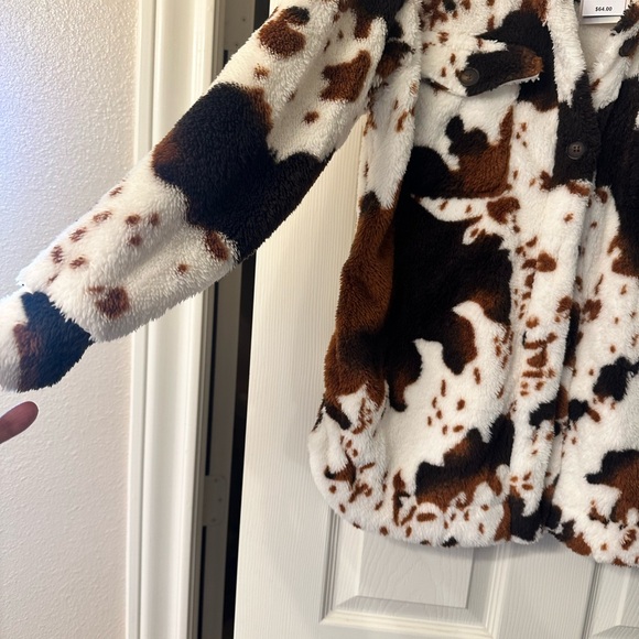 Brown and White Jean Jacket with Cow Print - Picture 3 of 6